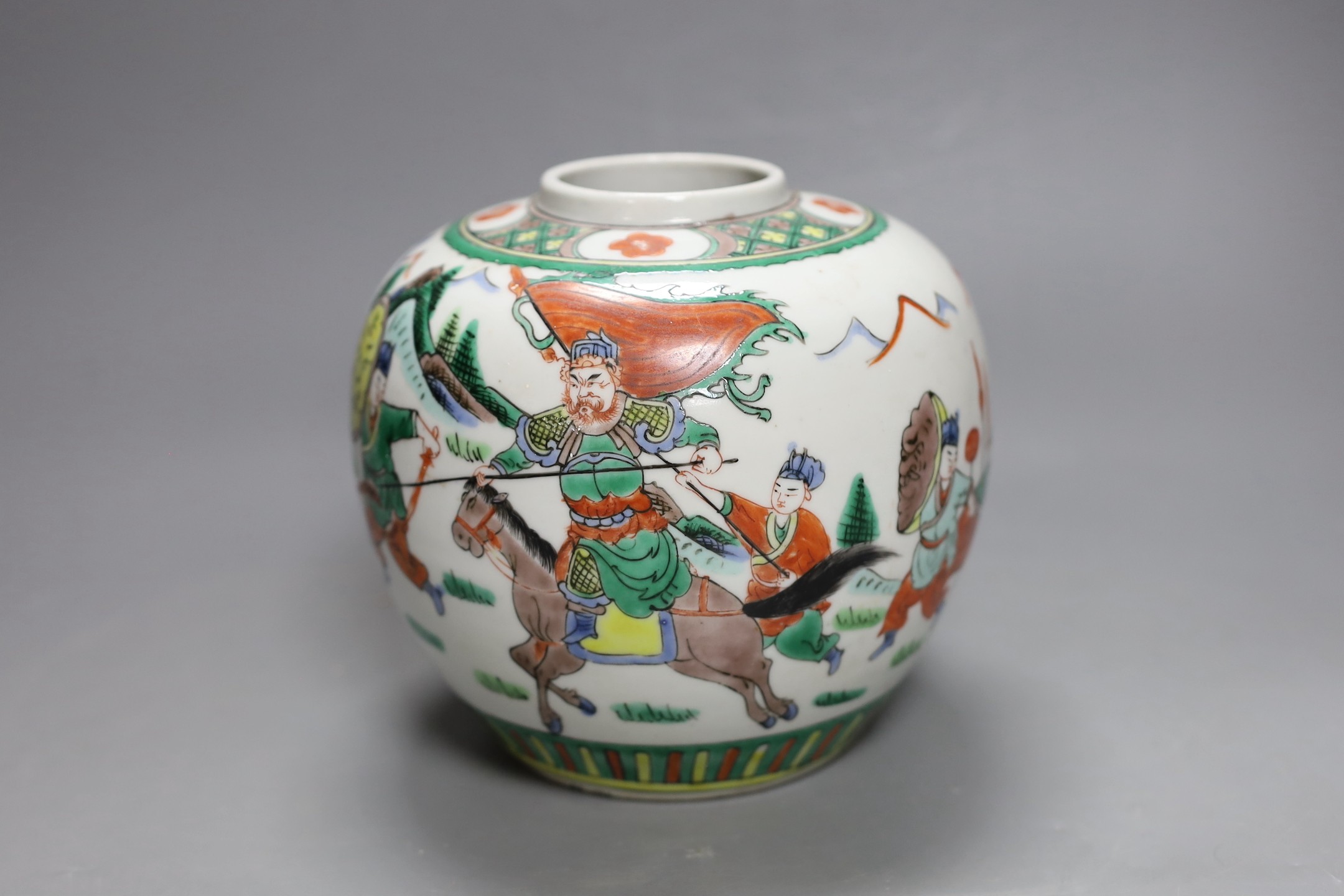 A Chinese famille verte jar, 16cm